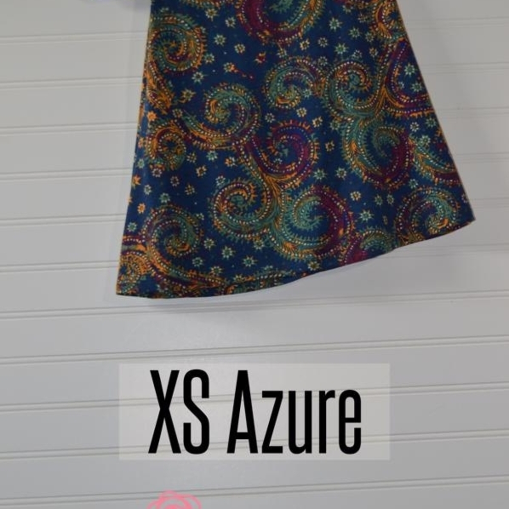 LuLaRoe A-Line Skirt with Blue and Gold Swirls